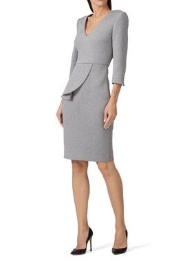 Badgley Mischka Heather Gray V-Neck  3/4 Sleeve Peplum Sheath Dress Size 14